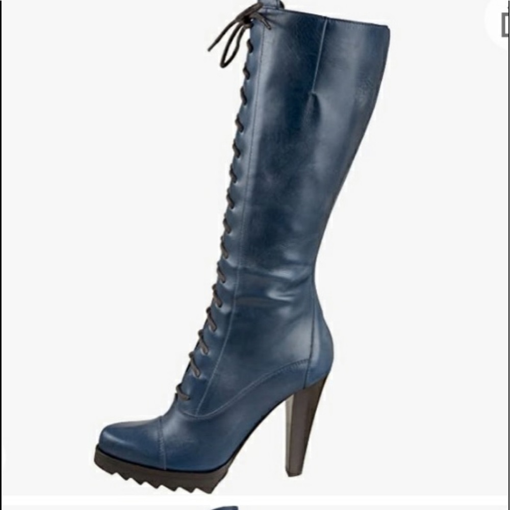Donald Pliner blue lace up boots.